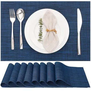Myir JUN Tischsets Abwaschbar 8er Set, Gewebte Platzdeckchen rutschfest Abgrifffeste Hitzebeständig, Vinyl Platzsets Abwaschbar für küche Speisetisch Hotel, Platz-Matten30x43.5cm (Blau 2)