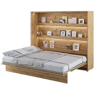 Furniture24 Schrankbett Bed Concept, Wandklappbett mit Lattenrost, V-Bett, Wandbett Bettschrank Schrank mit integriertem Klappbett Funktionsbett BC-14 - Hellbraun