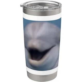 Lustiges süßes lächelndes Delfingesicht Meme verschwommenes Foto Doppelwandiger Edelstahl-Thermobecher