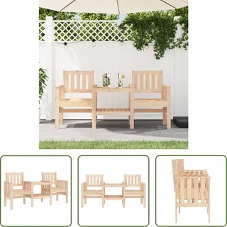 The Living Store Gartenbank mit Tisch 2-Sitzer Massivholz Kiefer - Braun