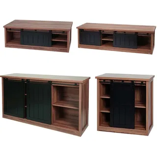 Mendler Wohnzimmerset aus TV-Rack, Sideboard, Kommode und Couchtisch HWC-K75, Schiebetür Staufächer, Industrial ~ braun
