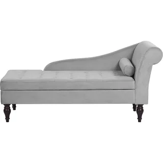BELIANI Chaiselounge Hellgrau Samtstoff Massivholz Bettkasten Wohnzimmer Schlafzimmer - Grau