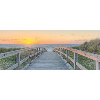 Bönninghoff Glasbild "STRAND SONNENUNTERGANG 50x125 cm – Wanddeko maritim" Meer  Sonnenuntergang  Strand 1 Stk. tlg. rahmenlose Glasoptik mit brillanter Farbwiedergabe, farbe bild(er): orange, blau, grün