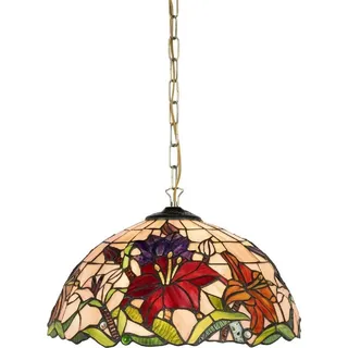 Casa Padrino Luxus Tiffany Hängeleuchte Mehrfarbig Ø 40 x H. 75 cm - Art Deco Tiffany Hängelampe - Wohnzimmer Hängeleuchte - Deko Hängeleuchte - Art Deco Leuchten - Luxus Tiffany Leuchten