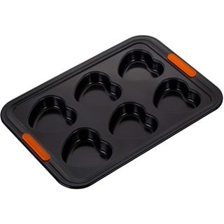 Le Creuset Antihaft Herz-Muffinform, Für 6 Stück, PFOA-frei, Sauerteigbeständig, Aus Karbonstahl gefertigt, Anthrazit/Orange