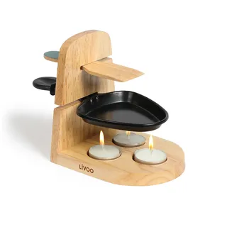 LIVOO Raclette Set 1 Person Teelicht Camping Kerzen Holzspatel MEN397 - Beige