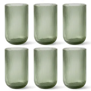 GMMH 6er-Set Geriffelte Trinkgläser und Weingläser, Line, Linie Geriffelt, Ribbed, Glas, Longdrinkgläser, Cocktail Gläser mit Prägung, Trinkglas, Weinglas, Wasserglas (Grün Trinkglas)