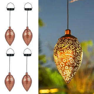 Görvitor Solarlaterne für Außen 4 Stück, Hängend Solar Laternen für Draußen mit IP65 Wasserdicht, Paisley Solarlampen für Außen für Outdoor Gartendeko Gehweg Patio Weihnachten Geschenke
