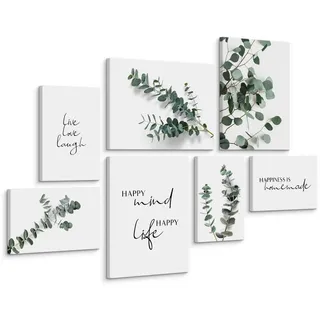 Muralo Leinwandbilder 7-er Set Zitate Blätter , Grün, Schwarz, Weiß , Textil , Baum/Pflanze/Natur, Sprichwort/Zitat , Rechteckig , 110x80 cm , Bilder & Rahmen, Bilder
