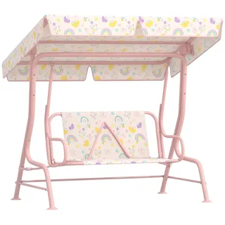Kinder Hollywoodschaukel - Gartenschaukel 2-Sitzer - Verstellbares Sonnendach - Metallgestell - Rosa