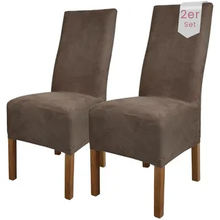 Scheffler Home Stuhlhussen Taupe-Braun Wildlederoptik 2er Set Leon – Elastische Stuhlbezüge für Esszimmerstühle und Polsterstühle – Waschbare Stretch Hussen, Oeko-TEX® Zertifiziert