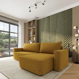 Masseno Ecksofa BELARO mit Schlaffunktion L-Form, Sofa mit Bettkasten, Wohnzimmersofa, Couch, Soffa, Bettsofa, Couchgarnitur- Gelb, BELLA 45 - Gelb