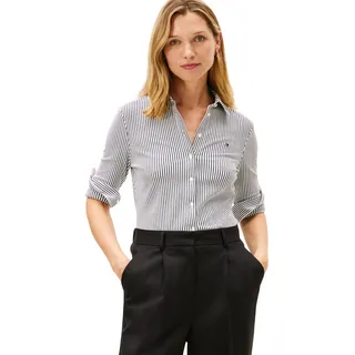 Tommy Hilfiger Damen 1985 Slim Pique BTN Down LS WW0WW43528 L/S Shirt, Weiß (Ecru/Dark Night Navy Ithaca), M, Weiß (Ecru/Dark Night Navy Ithaca), M