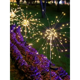 2 Stück Solar Feuerwerk Lichter, Solar Garten Lichter, 90 LED Außen Wasserdicht Glühwürmchen Wege Lichter, Solar Dekorative Licht Garten Kanal Dekorative Einsatz Licht, Warmweiß