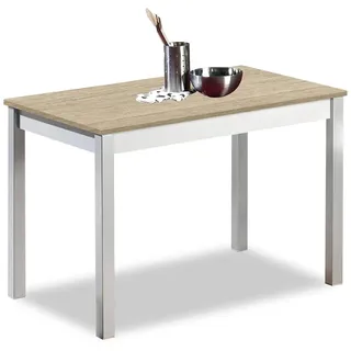 ASTIMESA Mesa fija Küchentisch, Metall Glas Holz, Eiche Raw, 90x50cm