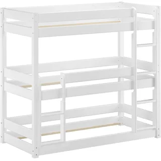 Weißes Dreier-Etagenbett für Erwachsene Stockbett für drei Personen 90x200 Kiefer weiß V-60.03-09WRollrost und Matratze inkl. - Weiß