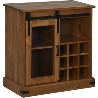 Sideboard HALDEN mit Schiebetür 80x40x80 cm Massivholz - Braun, Bunt