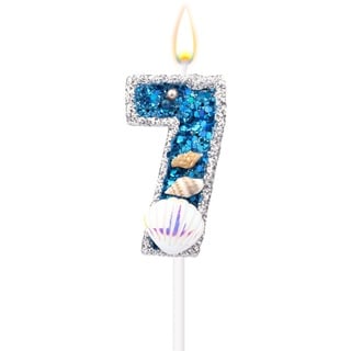 8 X 5 cm Geburtstagszahlen Kerzen, Blaue Zahlenkerzen für Torte Muschel-Pailletten-Zahlenkerzen für Geburtstag Kerzentortenaufsatz Glitzer-Zahlenkerzen für Jubiläum Themenparty (7)