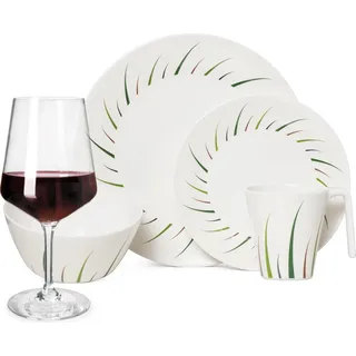 Melamin Camping Geschirr Set 4 Personen Limon Design 16 Teilig + Milano Gläser Rot Weingläser Tafelgeschirr Picknick BBQ Kochgeschirr - Rot