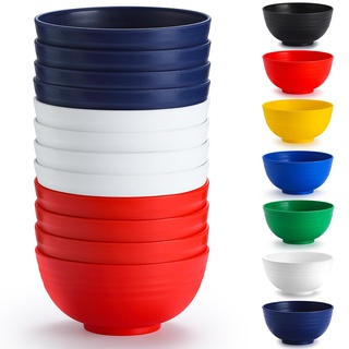 Berglander Kunststoff Schalen Set 12 Stück 750ml, IT Color mehrweg Plastik Ramen Schüssel, Suppenschüsseln, Müslischüssel für Erwachsene, Kinder, Zuhause, Restaurant, Garten, Picknick