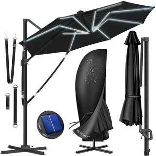 KESSER® Sonnenschirm Ampelschirm SUN Rund XL Ø330 cm Inkl. Abdeckung 7-Fach Verstellbar Drehbar Neigbar Kippbar Groß 360° Drehbar Gartenschirm mit Kurbel Sonnenschutz UV50+ - Schwarz
