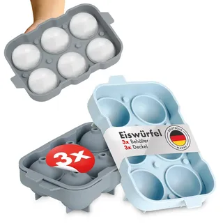 Blumtal Eiswürfelformen Silikon 3er Set - 6er Eiswürfelform mit Deckel - BPA-freie Silikon Eiskugelform -Silikonform Eiswürfel rund - Ice Ball Maker - Olivgrün + Olivgrün + Mineral Rot