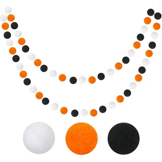 G2PLUS 2 Stück Halloween Filzkugeln Girlanden,Pompom Girlanden Filzkette mit 60 Stück Pompom Schwarz Weiß Orange Pompom Girlande zum Halloween-Party, Dekorationen für das Heimbüro