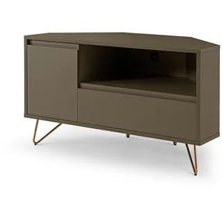 SalesFever Eck TV-Lowboard mit Schublade und Klappfach Holzwerkstoff Metallgestell Gold