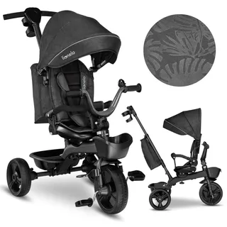 lionelo Kori Dreirad mit Schubstange für Kinder ab 1,5 bis 5 Jahre drehbarer Sitz Magnesium-Rahmen wartungsfreie Gummiräder freies Rad abnehmbares Vordach - Grau