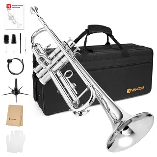 Vangoa Bb Standard Trompete Set Nickel Messing Trompeten für Anfänger Studenten Erwachsene, Silber