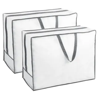 2er Set Aufbewahrungstasche für Bettdecken Kissen Kleidung, weiß, 65x50x25 cm - Weiß