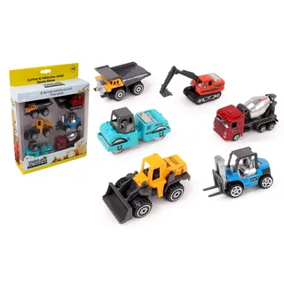 ENGINS DE CHANTIER - 6 Baufahrzeuge - Einsatzfahrzeuge - 022776-1/56 - Freilauf-Fahrzeug - Mehrfarbig - Kunststoff - Baustelle - Kinderspielzeug - Ab 3 Jahren