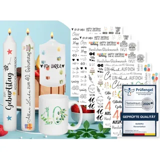 Sugeru 6 PCS Kerzentattoo (200+ Muster),Wassertransferdruck |wasserschiebefolie kerzen | Kerzenfolie | kerzenaufkleber sticker | Kerzen dekorieren (Zum 40. Geburtstag)