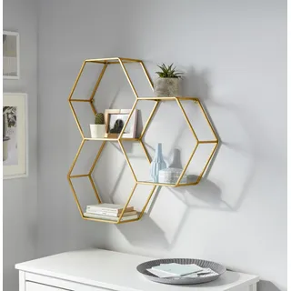 Deko-Wandregal OTTO HOME "Lenia, 3 Ablageflächen aus Glas in einer besonderen Form kombiniert", gold (goldfarben), B:72cm H:71,5cm T:15cm, Glas, Metall, Regale, Deko-Wandregal, für elegantes und modernes Wohnen, aus Metall, in 3 Farben