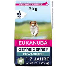 Eukanuba Hundefutter getreidefrei mit Lamm für kleine und mittelgroße Rassen - Trockenfutter für ausgewachsene Hunde, 3 kg