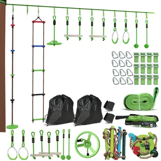 Aiyaplay Ninja Warrior Hindernisparcours für Kinder 10 m Ninja Slackline Kit Grün , Kunststoff , 5x1000 cm , Freizeit & Co, Sport & Fitness