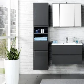 Badmöbel Set COMO-03, 3-teilig Hochglanz grau, 80cm Waschtisch - Grau