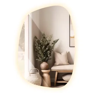 Tulup Spiegel mit Beleuchtung 49x34 cm Moderner Design Asymmetrischer Organische Form Minimalistisch Industrial Style für Badezimmer, Flur, Esszimmer, Schlafzimmer Wandspiegel LED Warmes Licht