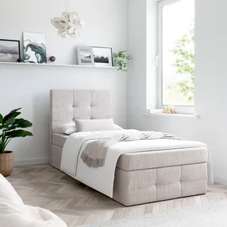 Boxspringbett, Kinderbett MERA PREMIUM MINI 90x200cm - OHNE Topper mit Bettkästen, Einzelbett, Stauraum, Jugendbett (Creme - AURA 01) - Creme