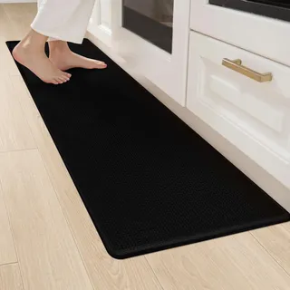 LEKEEPGO Küchenteppich 44x150cm, Küchenläufer, Teppich Läufer Küche,Schwarz | Anti-Müdigkeit, Vinyl Material, Rutschfest, Schmutzabweisend, Wasserdicht, Auslaufsicher, Waschbar, Leicht zu Reinigen