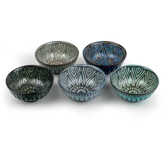 Bredemeijer kleine Deko Mini Schalen Set 5-teilig - farbige Snack Schälchen aus Porzellan - runde Müslischalen je Ø 12 cm