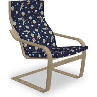 ABAKUHAUS Platz Poäng Sessel Polster, Katzen-Flug zu Weltraum, Sitzkissen mit Stuhlkissen mit Hakenschlaufe und Reißverschluss, Blassblau Senf Indigo - Gelb, Blau