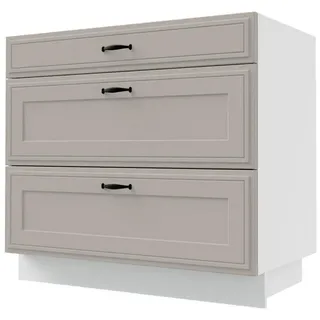 Feldmann-Wohnen Küchenschubladenunterschrank Salo D3A/90 Kaschmir Matt / Weiß 90 / 50 / 82cm , Kaschmir, Weiß , Holz , 90x82x50 cm , Küchen, Küchenmöbel, Küchenschränke, Schubkastenunterschrank