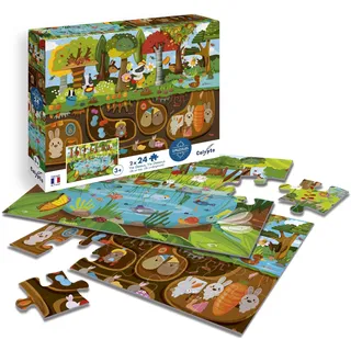 Calypto 3907704 Waldtiere, 2x24 Teile Puzzle-Set mit Soft-Touch, Kinderpuzzle mit großen Teilen und samtiger Oberfläche inkl. Puzzleposter, für Kinder ab 3 Jahren, Tiere, Wald