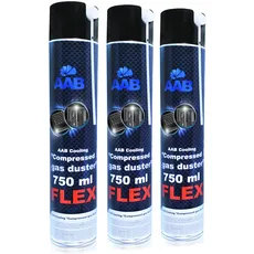 AABCOOLING Compressed Gas Duster FLEX 750ml - Wertpaket 3 Stück - mit Flexiblem Schlauch – Druckluftreiniger, Druckluftspray, Druckgasreiniger, Luftdruck, PC Reinigung