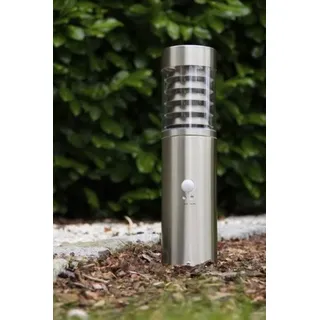 HOFSTEIN Sockelleuchte Dakar, Außenwegeleuchte mit Bewegungsmelder aus Metall/Kunststoff in Edelstahl/Klar, moderne Wegeleuchte für Garten, Außenbereich, Hof, Terrasse, 40 cm, E27, IP44