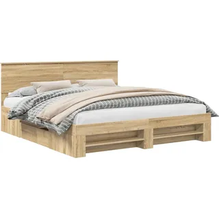 vidaXL Bettrahmen mit Kopfteil Sonoma-Eiche 200 x 200 cm Holzwerkstoff - Braun
