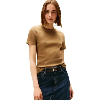 Tommy Hilfiger Damen, T-Shirt Kurzarm Slim Cody Rundhalsausschnitt, braun (hunter Brown), L