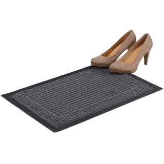 Relaxdays Fußmatte Gummi, Türmatte mit Antik-Muster, rutschfeste Gummimatte für innen & außen, Haustür, 40x60cm, grau