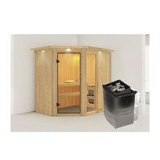KARIBU Sauna »Paide 1«, inkl. 9 kW Saunaofen mit integrierter Steuerung, für 3 Personen - beige